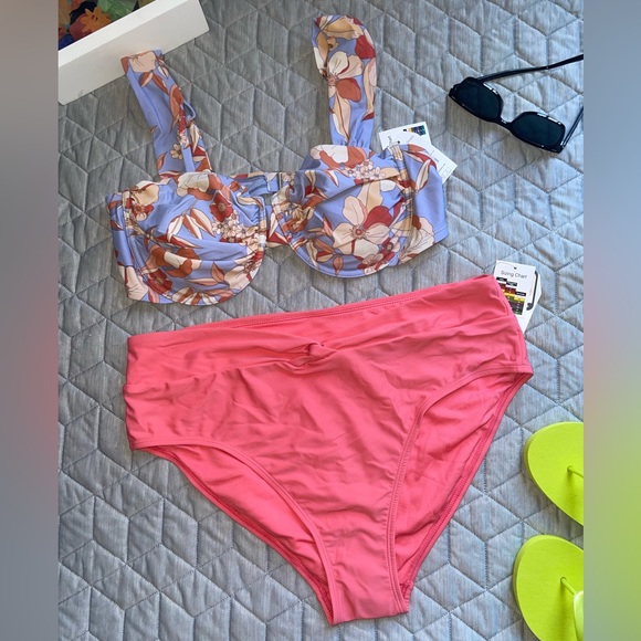 Time and Tru Floral purple coral Bikini swimwear set size large 12-14 swimsuit - Picture 12 of 12